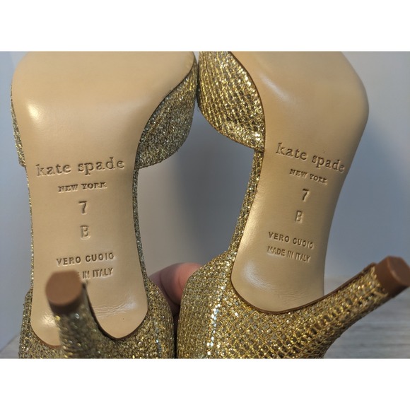 Kate Spade New York NWOB- Sage Gold Peep-Toe Glitter d'Orsay Pump Women's size 7 - Picture 6 of 8